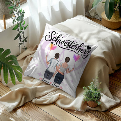 Kissen Große Schwester personalisiert mit 2 Clipart Frauen Namen & Wunschtext