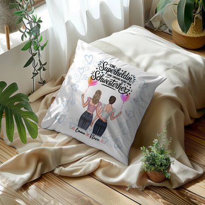 Foto Kissen Mit Namen für Schwester Lehrerin Heldin mit 2 Clipart Frauen und Wunschtext