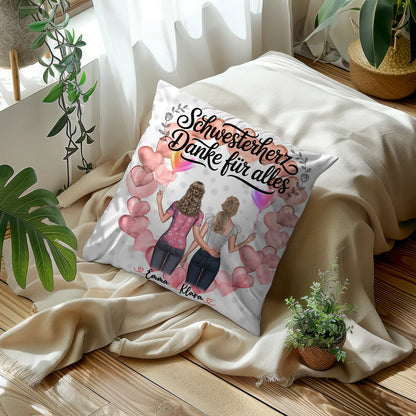 Kissen Mit Namen Schwesterherz Danke für Alles mit Clipart& Wunschtext