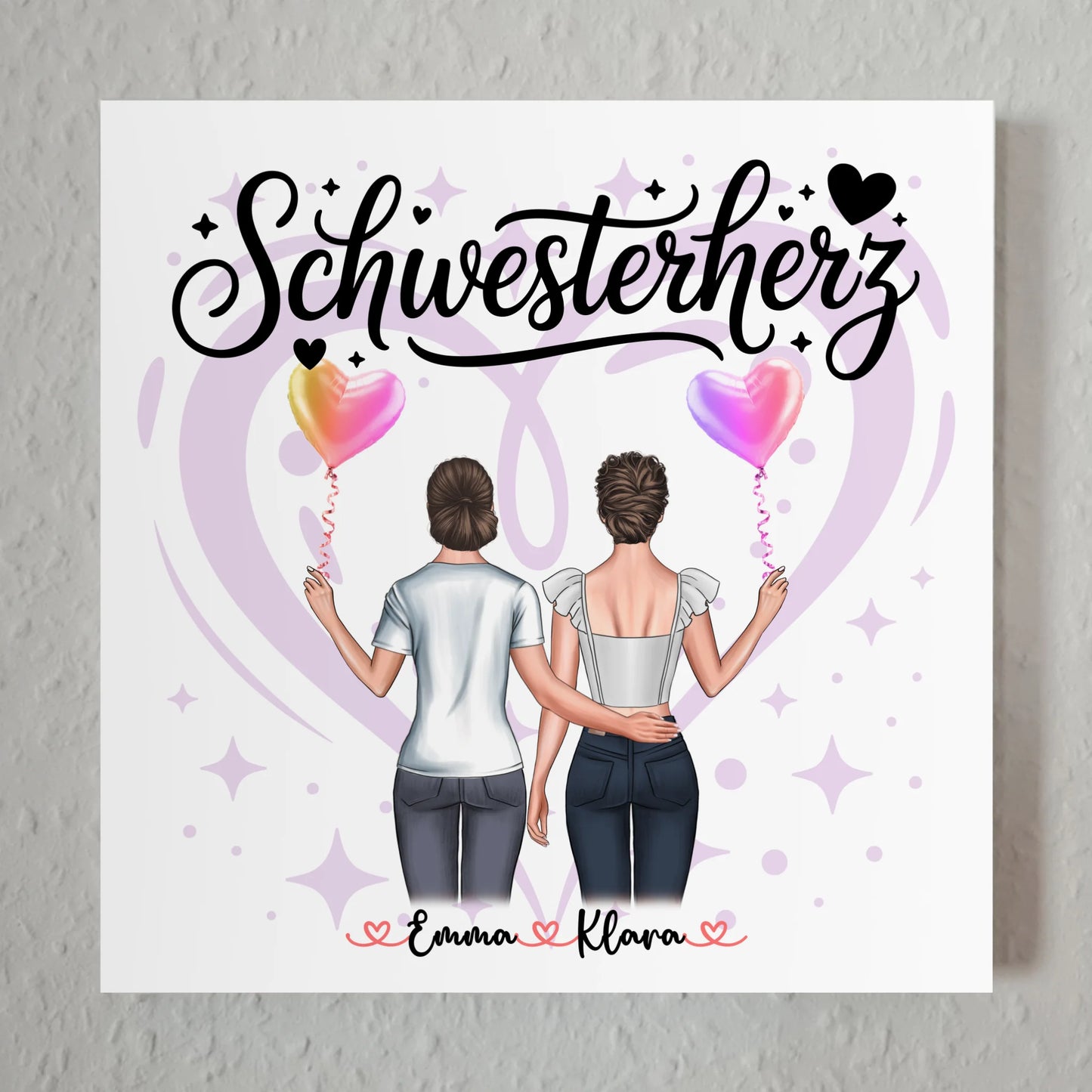 Fotoboard Poster Mit Magnet für Schwesterherz personalisiert mit 2 Clipart Frauen