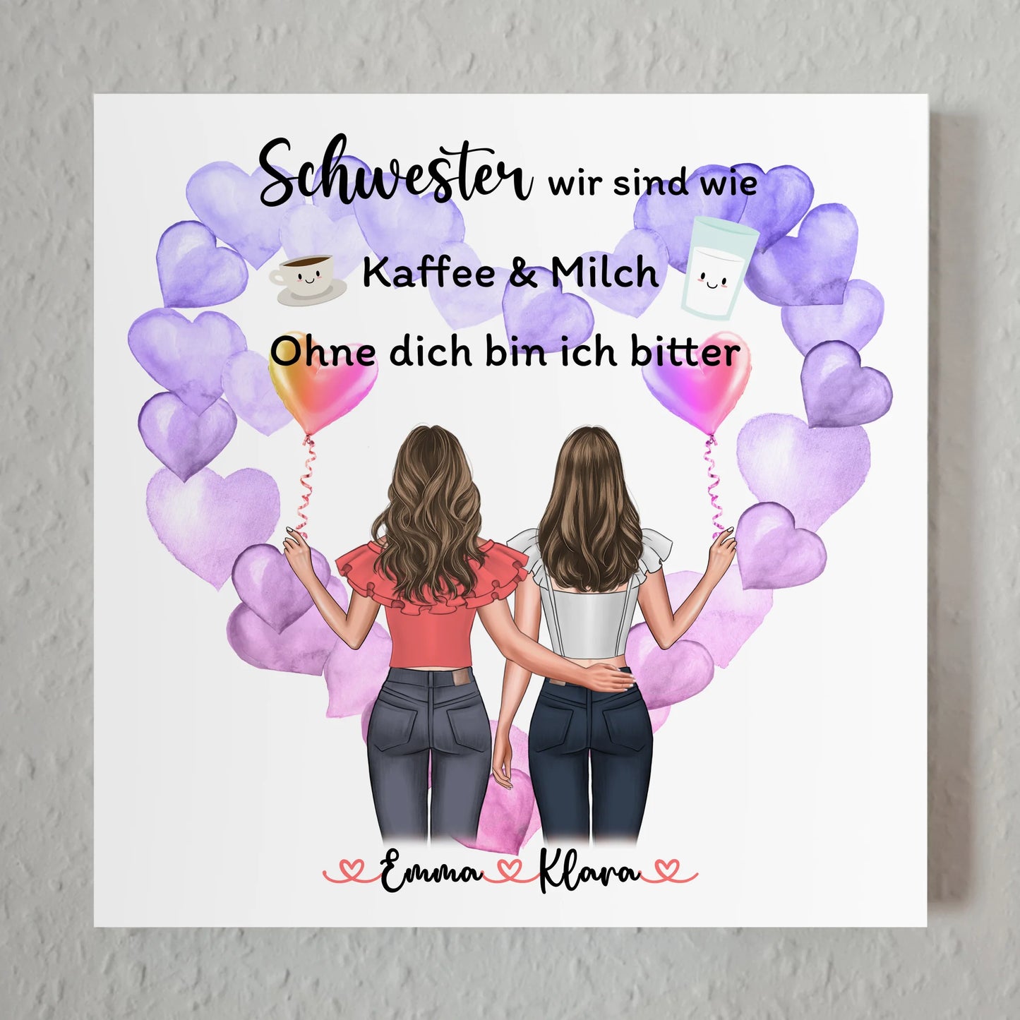 Fotoboard Personalisiert für Schwester - 2 Clipart Frauen & Namen