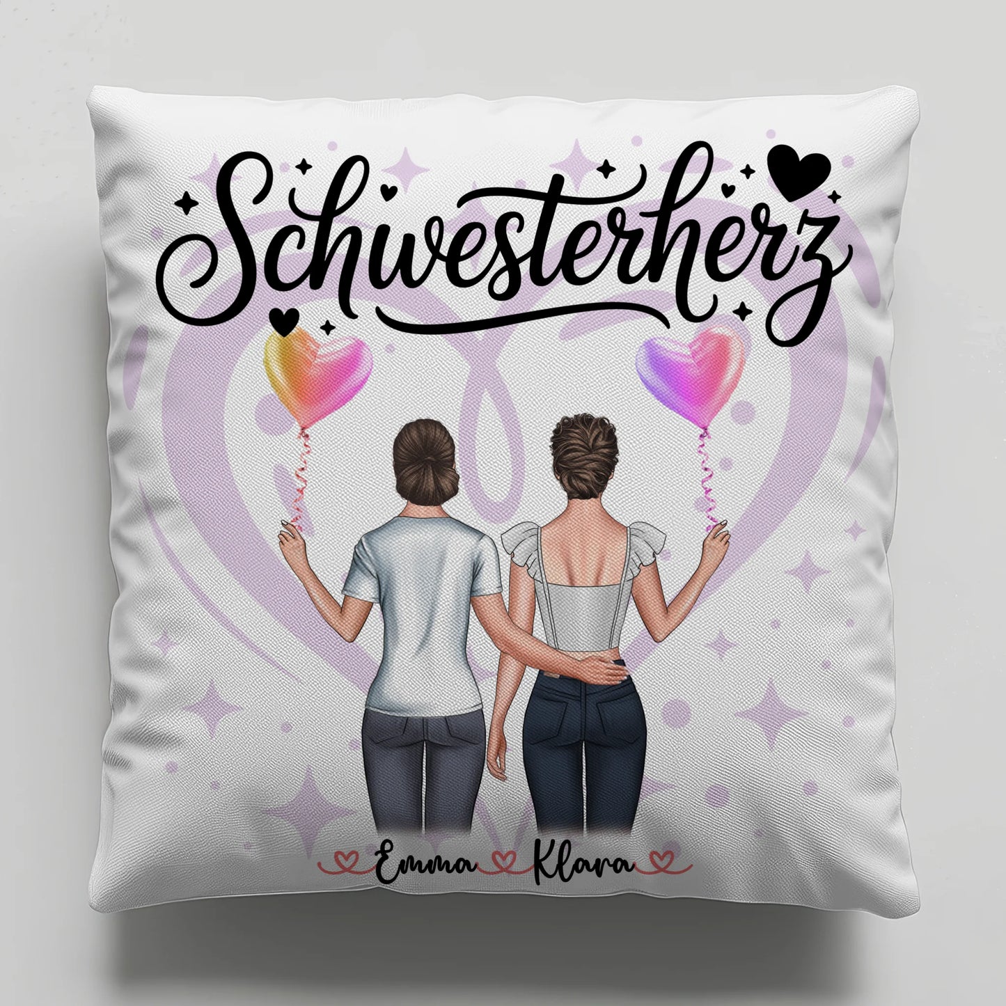 Kissen Große Schwester personalisiert mit 2 Clipart Frauen Namen & Wunschtext