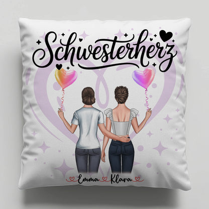 Kissen Große Schwester personalisiert mit 2 Clipart Frauen Namen & Wunschtext