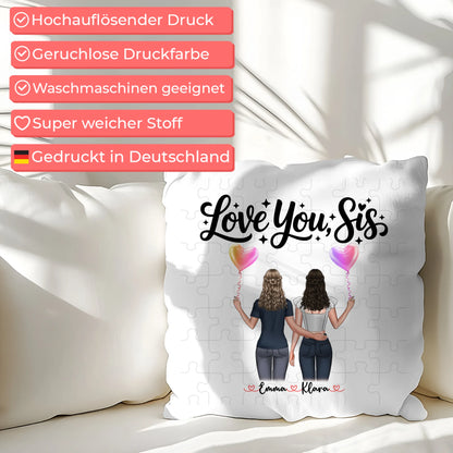 Foto Kissen Mit Namen personalisierbar Schwester mit 2 Clipart Frauen und Wunschtext
