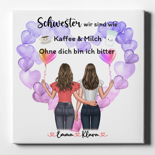 Personalisierte Leinwand Schwester mit 2 Clipart Frauen & Wunschtext 1
