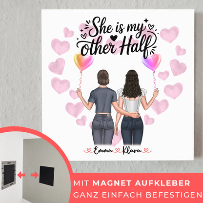 Fotoboard Magnetisch Schwester personalisierbar mit 2 Clipart Frauen, Namen & Wunschtext