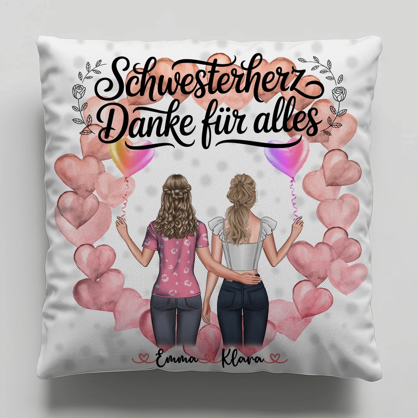 Kissen Mit Namen Schwesterherz Danke für Alles mit Clipart& Wunschtext