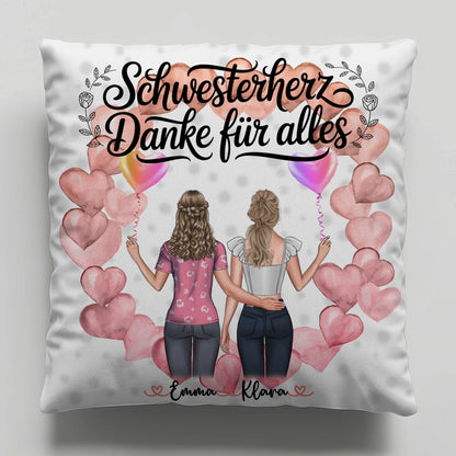 Kissen Mit Namen Schwesterherz Danke für Alles mit Clipart& Wunschtext