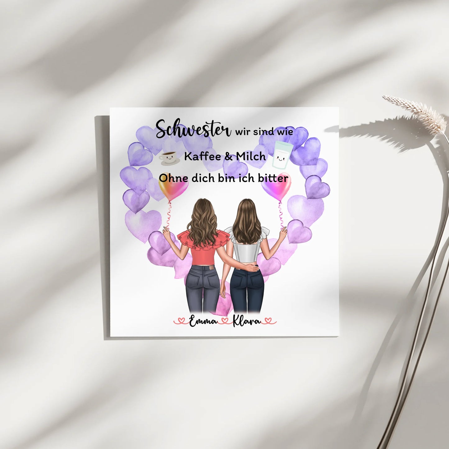 Fotoboard Personalisiert für Schwester - 2 Clipart Frauen & Namen