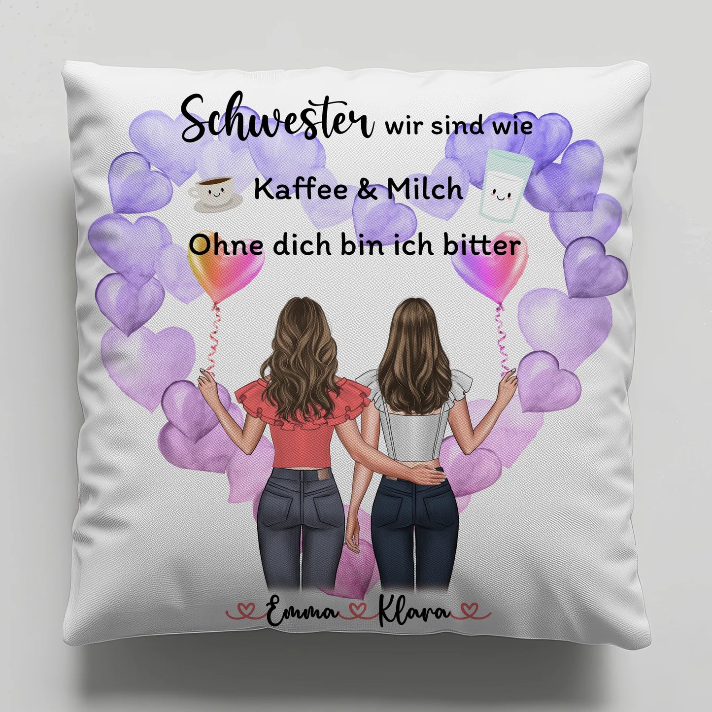 Kissen Mit Spruch Schwester personalisierbar mit Namen und Clipart