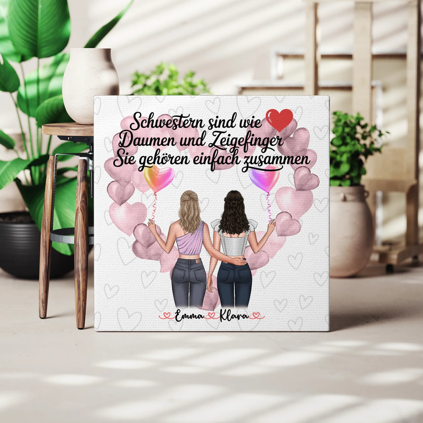 Leinwand Schwester personalisiert mit 2 Clipart Frauen Namen & Wunschtext 3