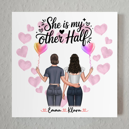 Fotoboard Magnetisch Schwester personalisierbar mit 2 Clipart Frauen, Namen & Wunschtext