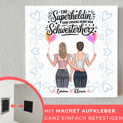 Poster Magnetisch personalisiert für Schwester mit 2 Clipart Frauen, Namen & Wunschtext