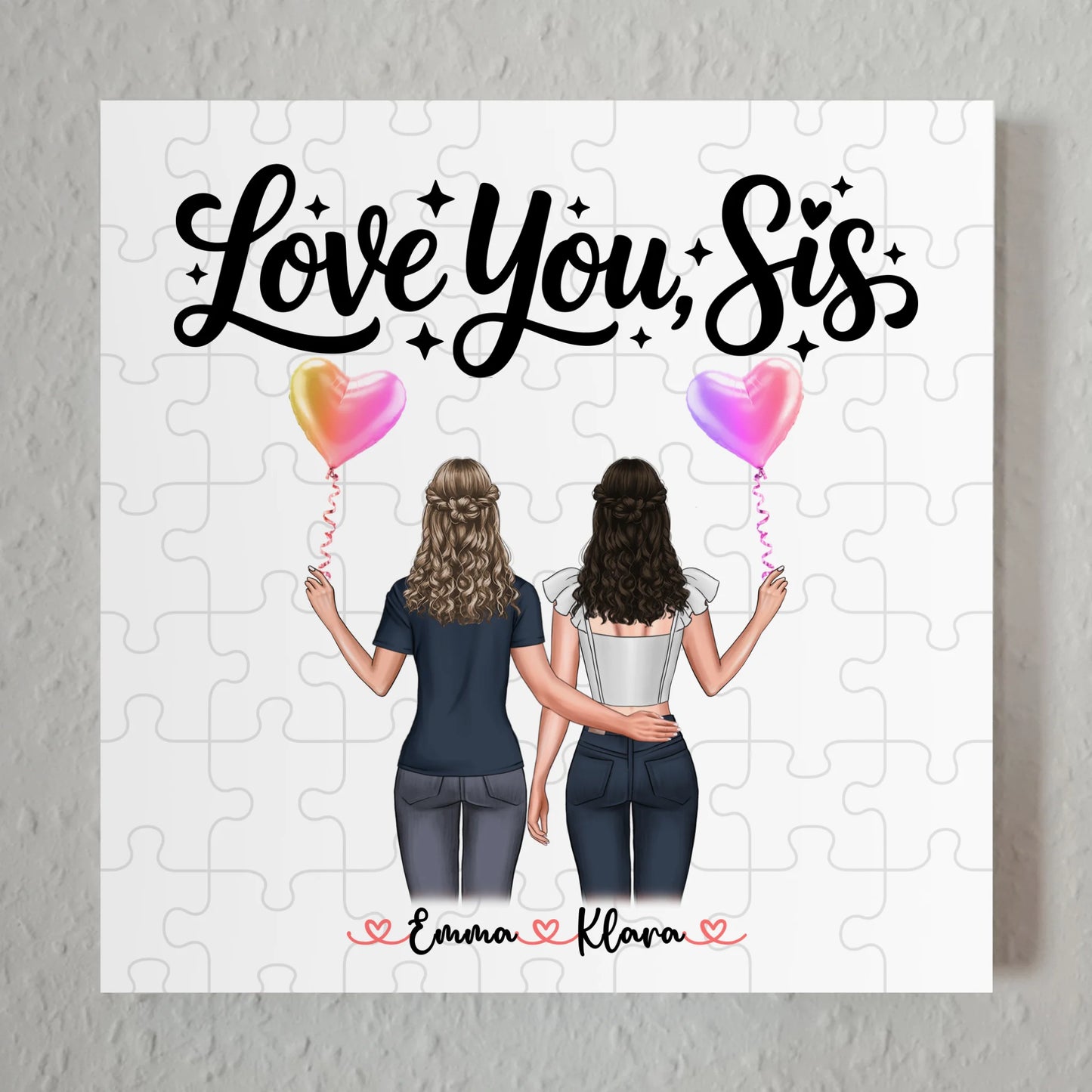 Fotoboard Wandbild Fotocollage Schwester Love you sis personalisiert mit 2 Cliparts