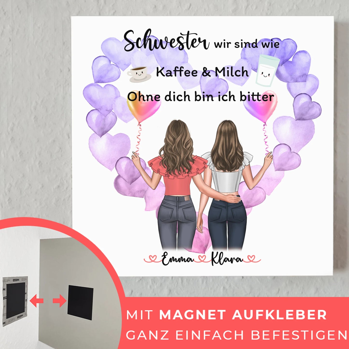 Fotoboard Personalisiert für Schwester - 2 Clipart Frauen & Namen