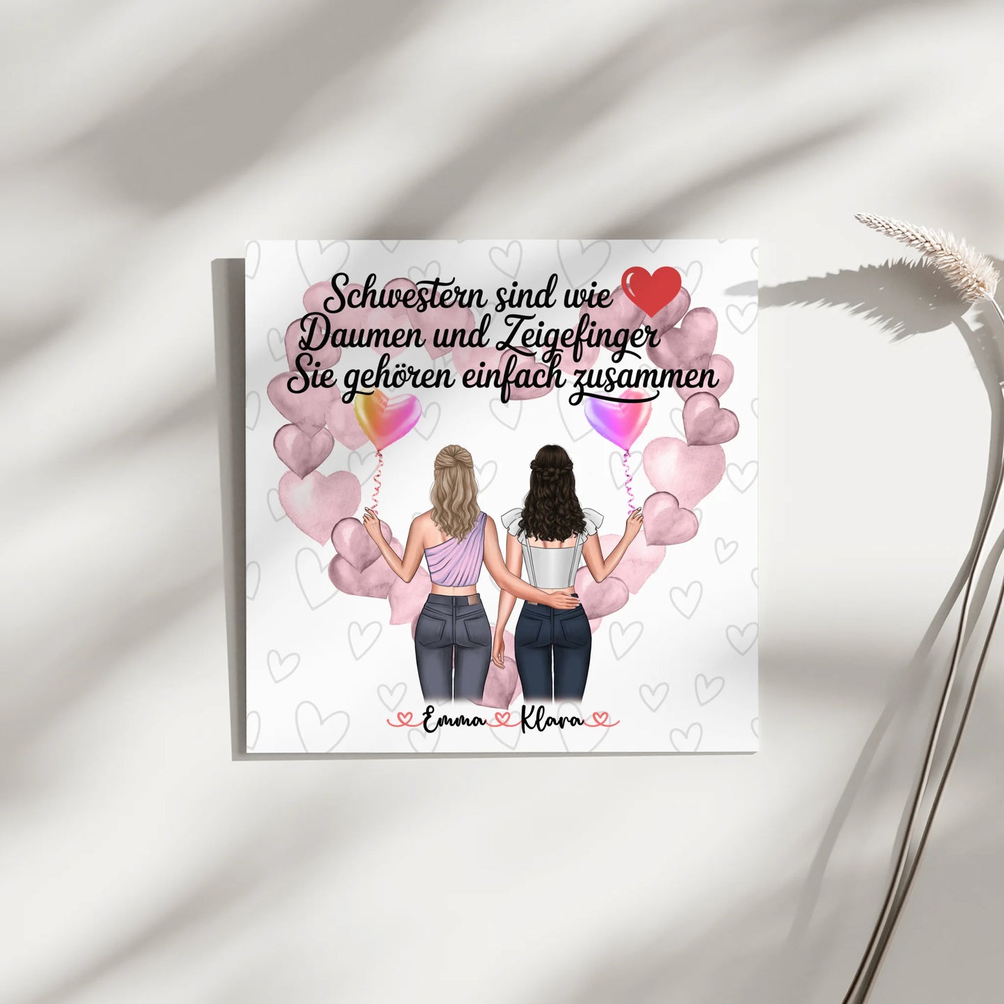 Leinwand Schwester personalisiert mit 2 Clipart Frauen Namen & Wunschtext 4