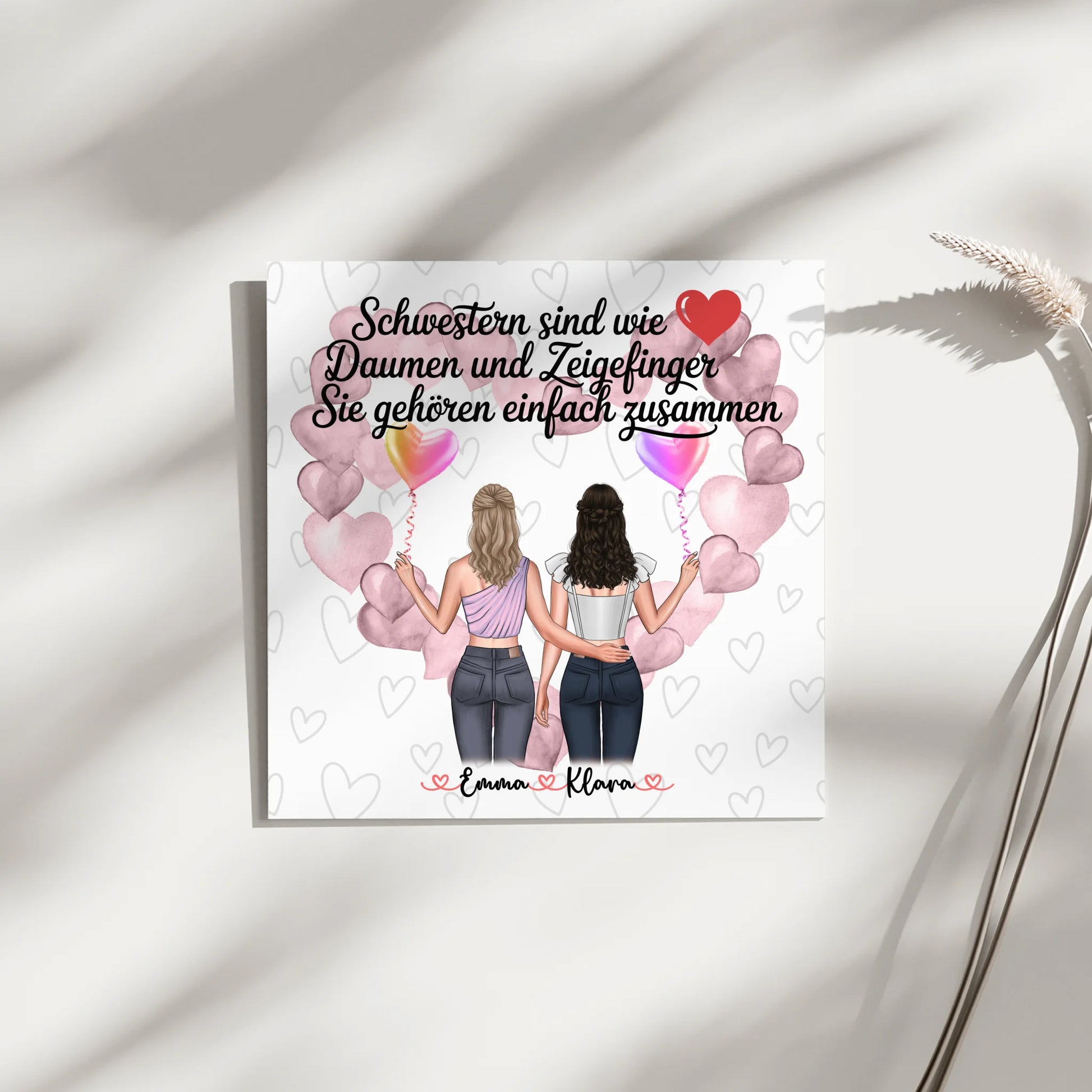 Leinwand Schwester personalisiert mit 2 Clipart Frauen Namen & Wunschtext 4