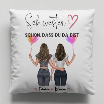 Kissen Große Schwester personalisierbar mit 2 Clipart-Frauen, Namen & Wunschtext