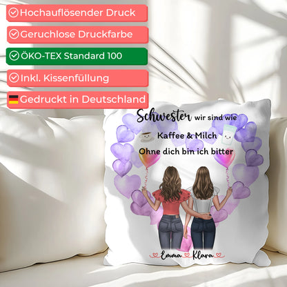 Kissen Mit Spruch Schwester personalisierbar mit Namen und Clipart