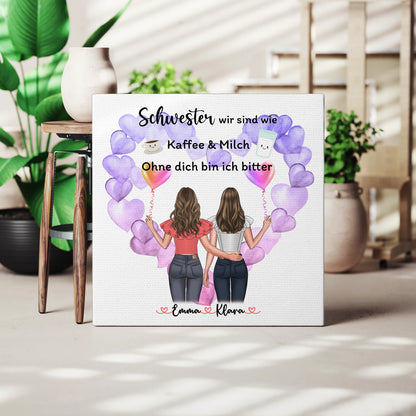Personalisierte Leinwand Schwester mit 2 Clipart Frauen & Wunschtext 3