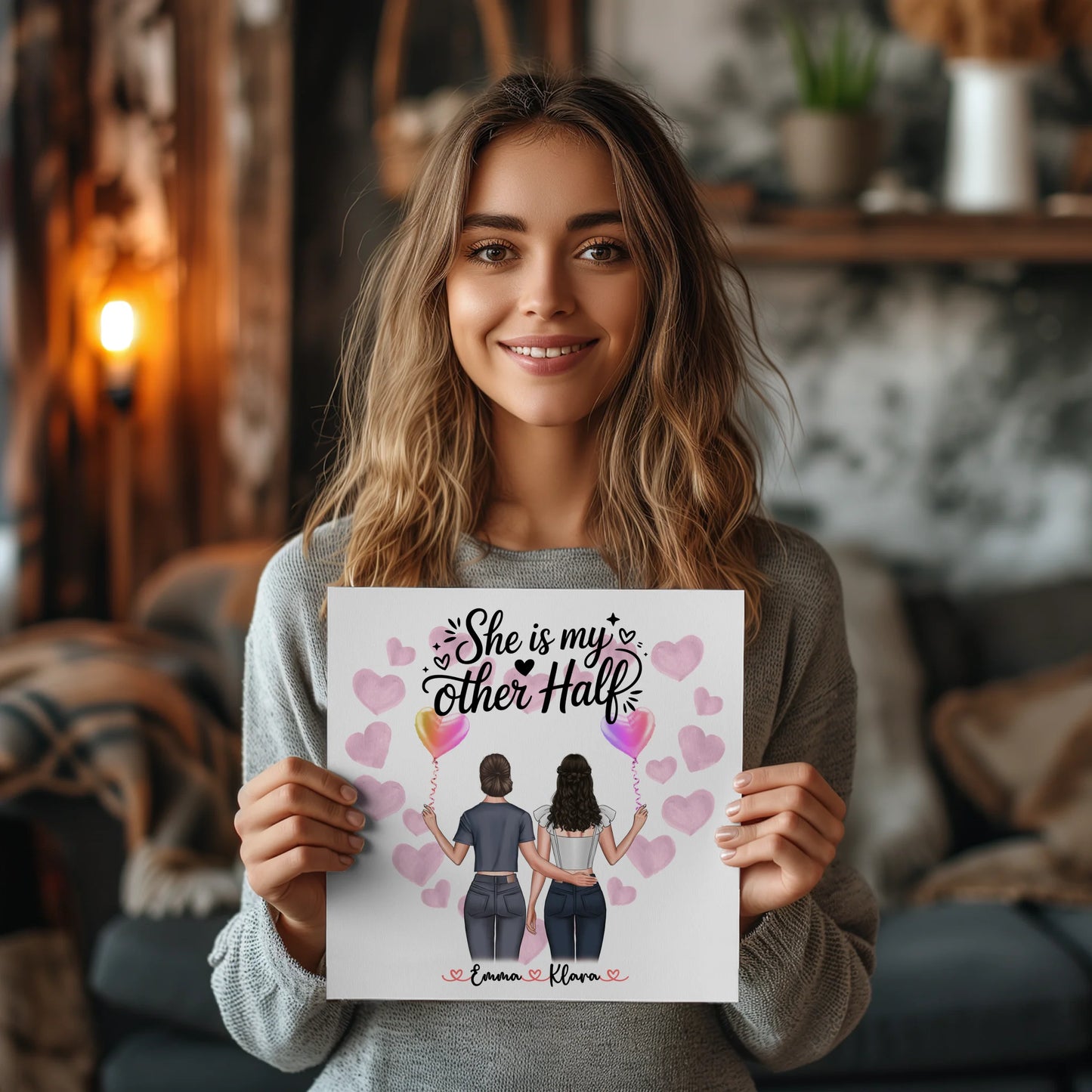 Fotoboard Magnetisch Schwester personalisierbar mit 2 Clipart Frauen, Namen & Wunschtext