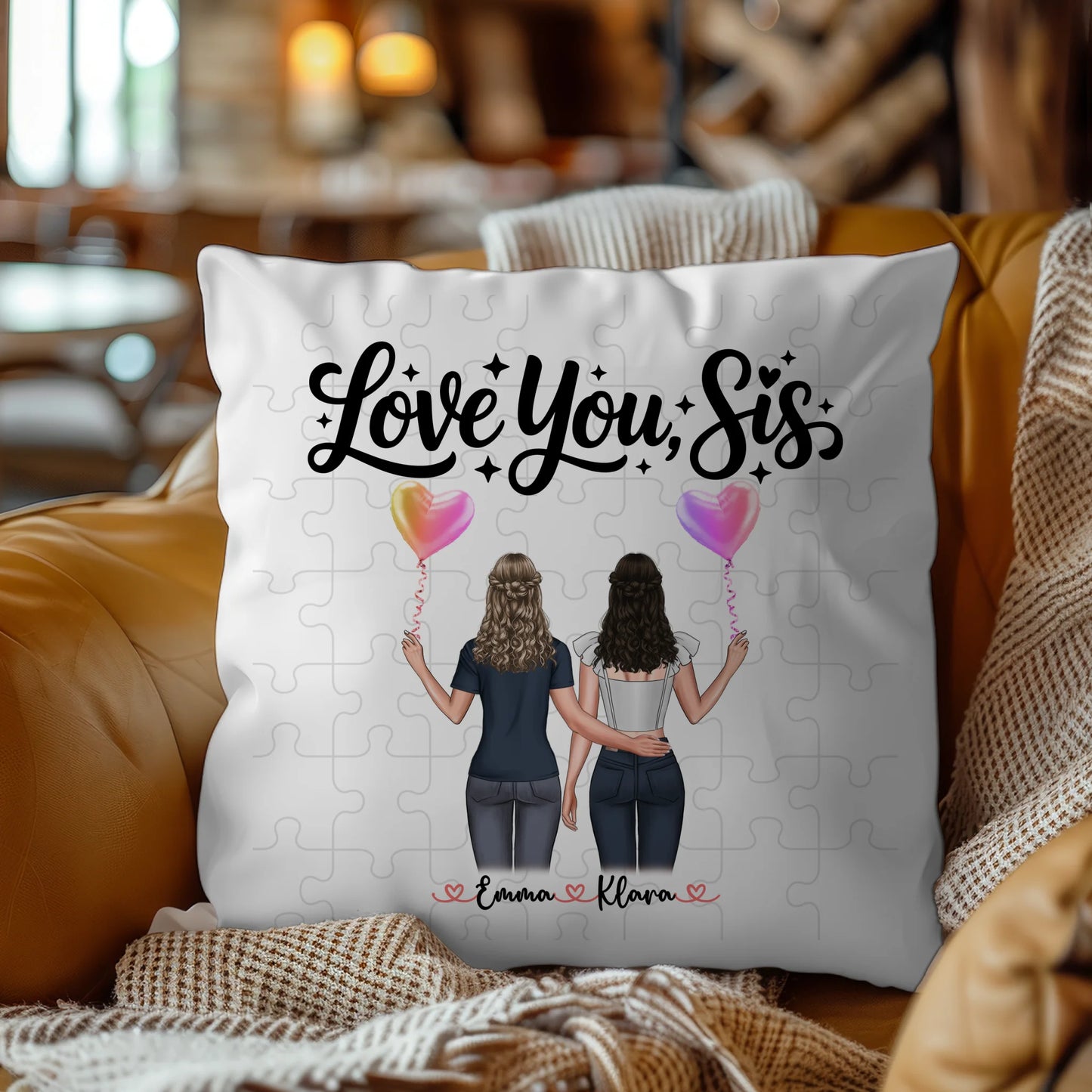 Foto Kissen Mit Namen personalisierbar Schwester mit 2 Clipart Frauen und Wunschtext