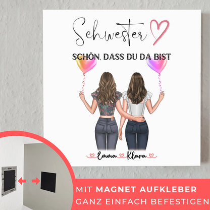 Fotoboard Wandbild Fotocollage Schwester personalisiert mit 2 Clipart Frauen & Wunschtext