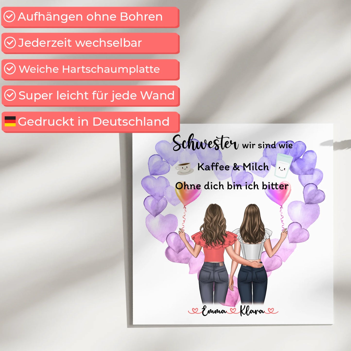 Fotoboard Personalisiert für Schwester - 2 Clipart Frauen & Namen