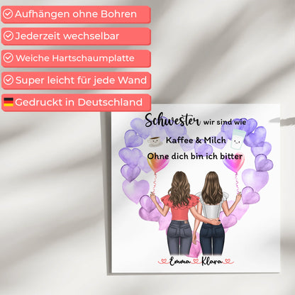 Fotoboard Personalisiert für Schwester - 2 Clipart Frauen & Namen