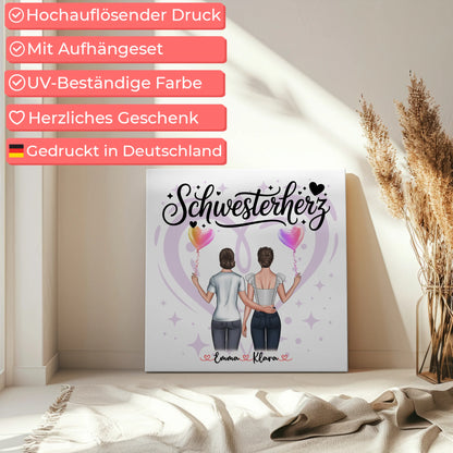 Personalisierte Leinwand Schwester mit 2 Clipart Frauen, Namen, Hintergrundbild & Spruch 5