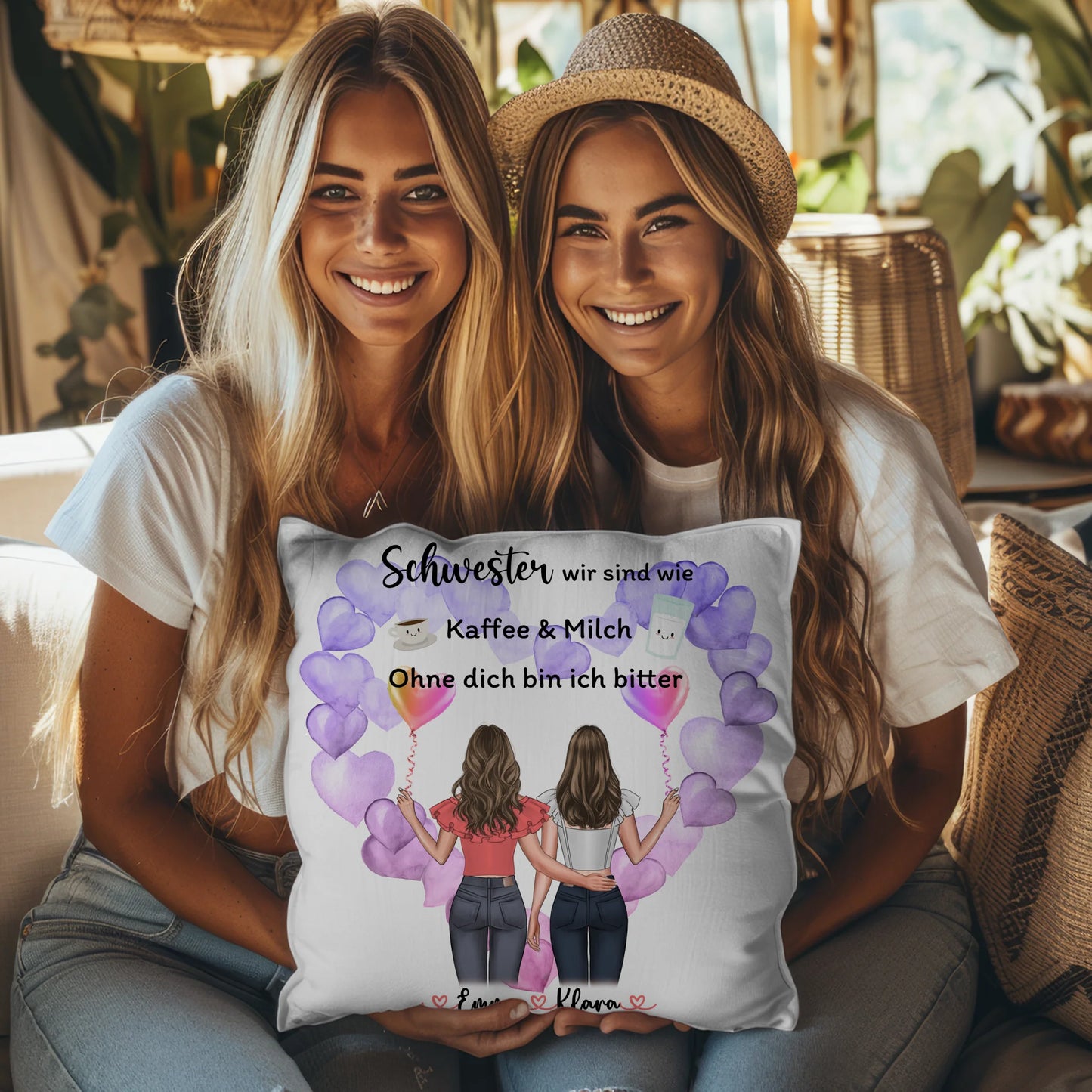 Kissen Mit Spruch Schwester personalisierbar mit Namen und Clipart