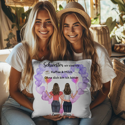 Kissen Mit Spruch Schwester personalisierbar mit Namen und Clipart