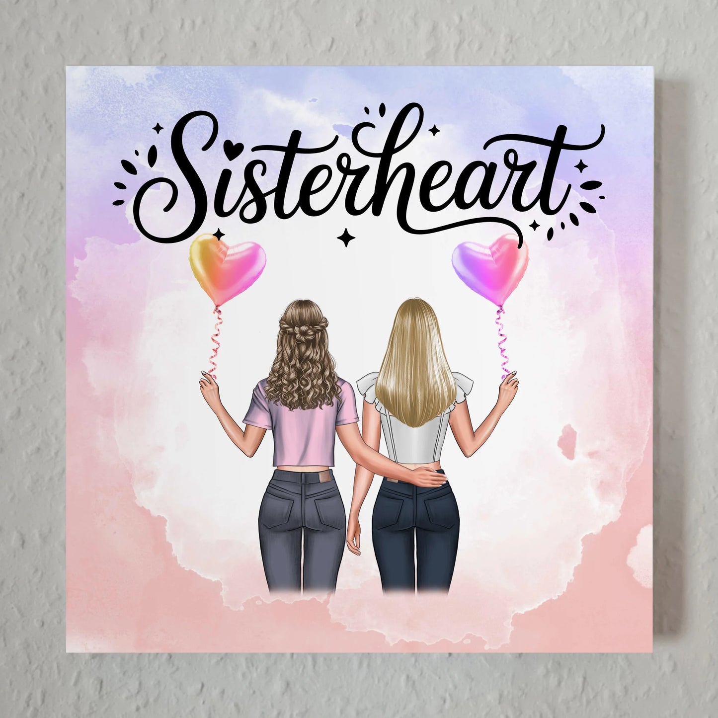 Magnetisches Fotoboard Schwester mit 2 Clipart Frauen & Namen