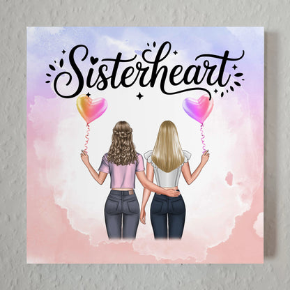 Magnetisches Fotoboard Schwester mit 2 Clipart Frauen & Namen