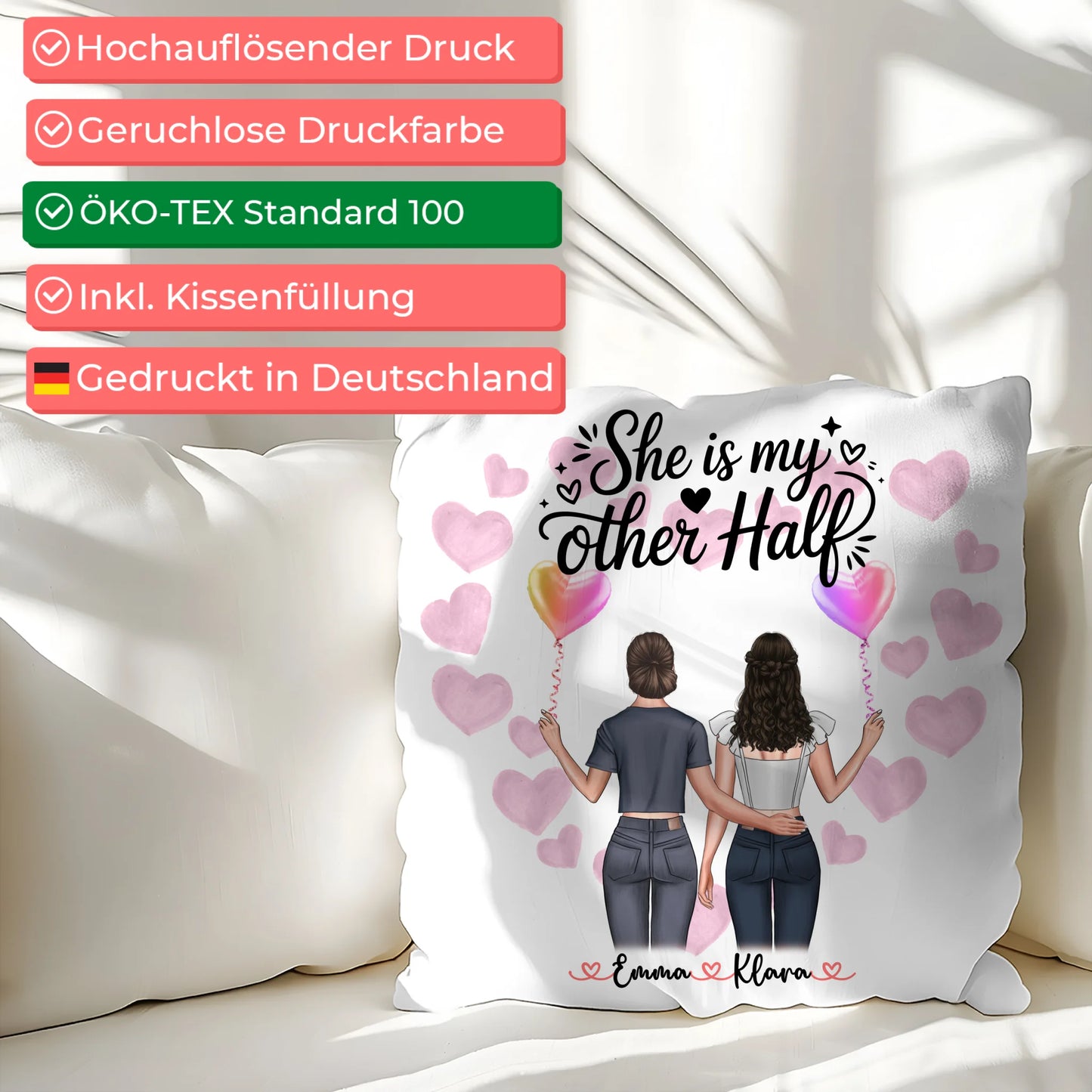 Kissen Große Schwester personalisiert mit 2 Clipart Frauen Namen Hintergrund & Wunschtext