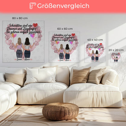Leinwand Schwester personalisiert mit 2 Clipart Frauen Namen & Wunschtext 6