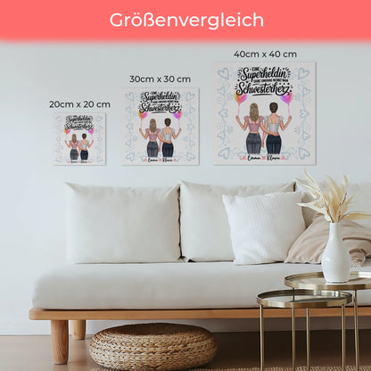 Poster Magnetisch personalisiert für Schwester mit 2 Clipart Frauen, Namen & Wunschtext
