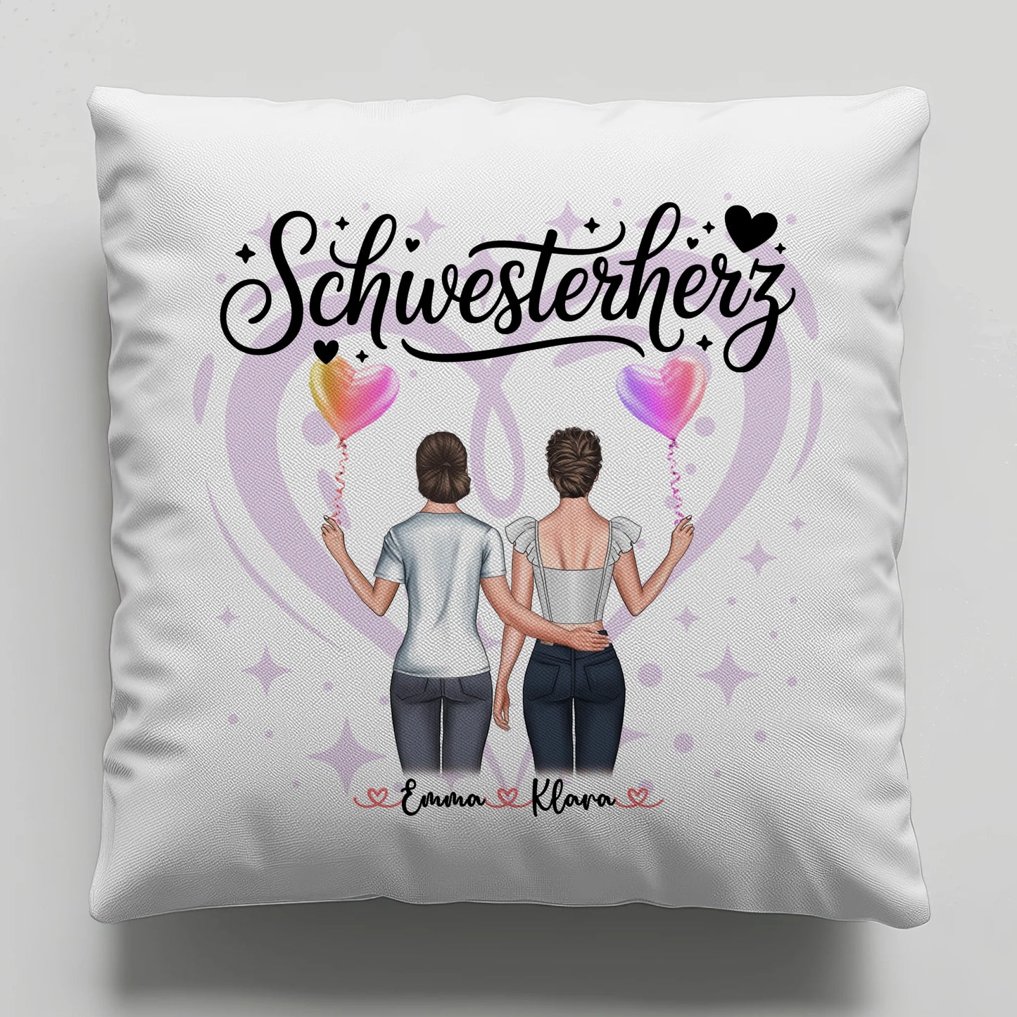 Kissen Große Schwester personalisiert mit 2 Clipart Frauen Namen & Wunschtext