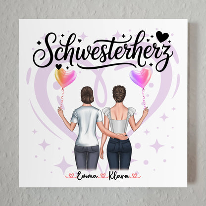 Fotoboard Poster Mit Magnet für Schwesterherz personalisiert mit 2 Clipart Frauen