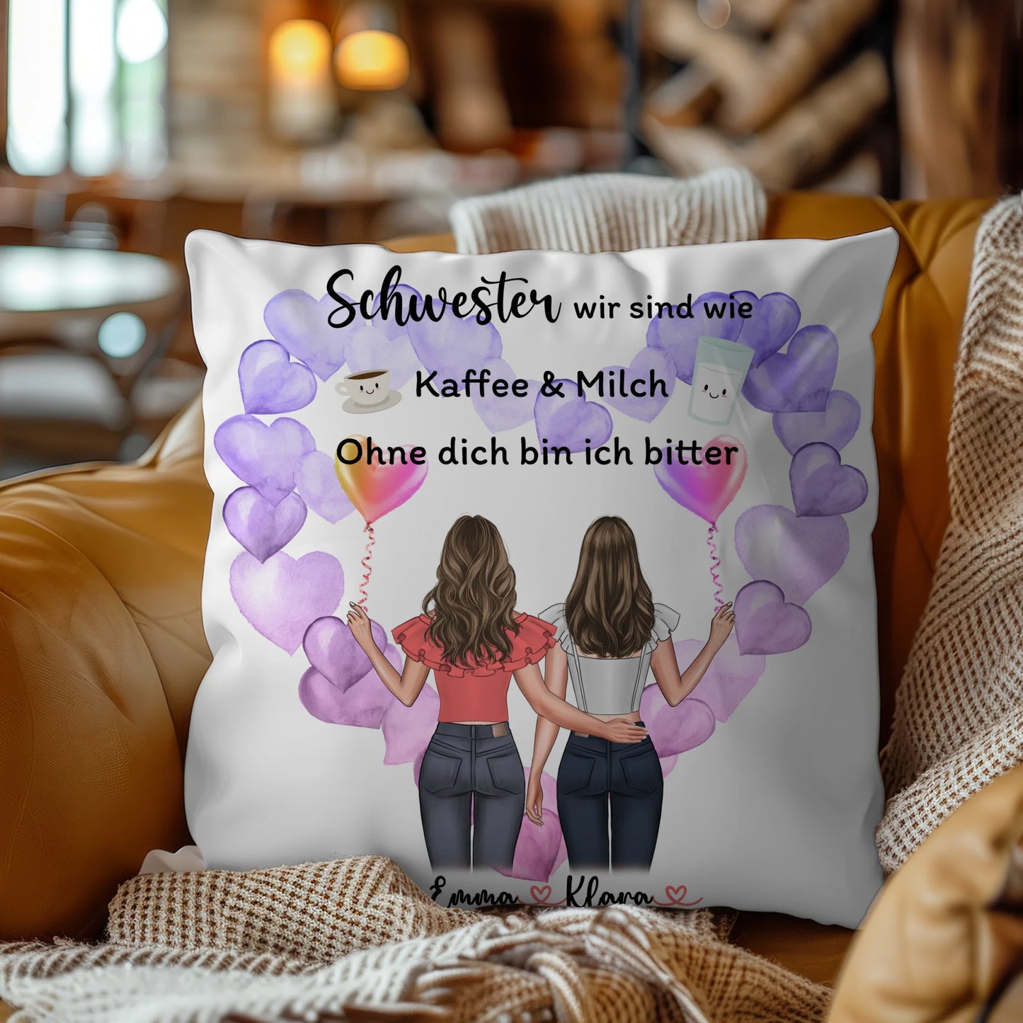 Kissen Mit Spruch Schwester personalisierbar mit Namen und Clipart