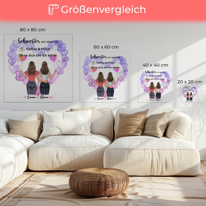 Personalisierte Leinwand Schwester mit 2 Clipart Frauen & Wunschtext 6