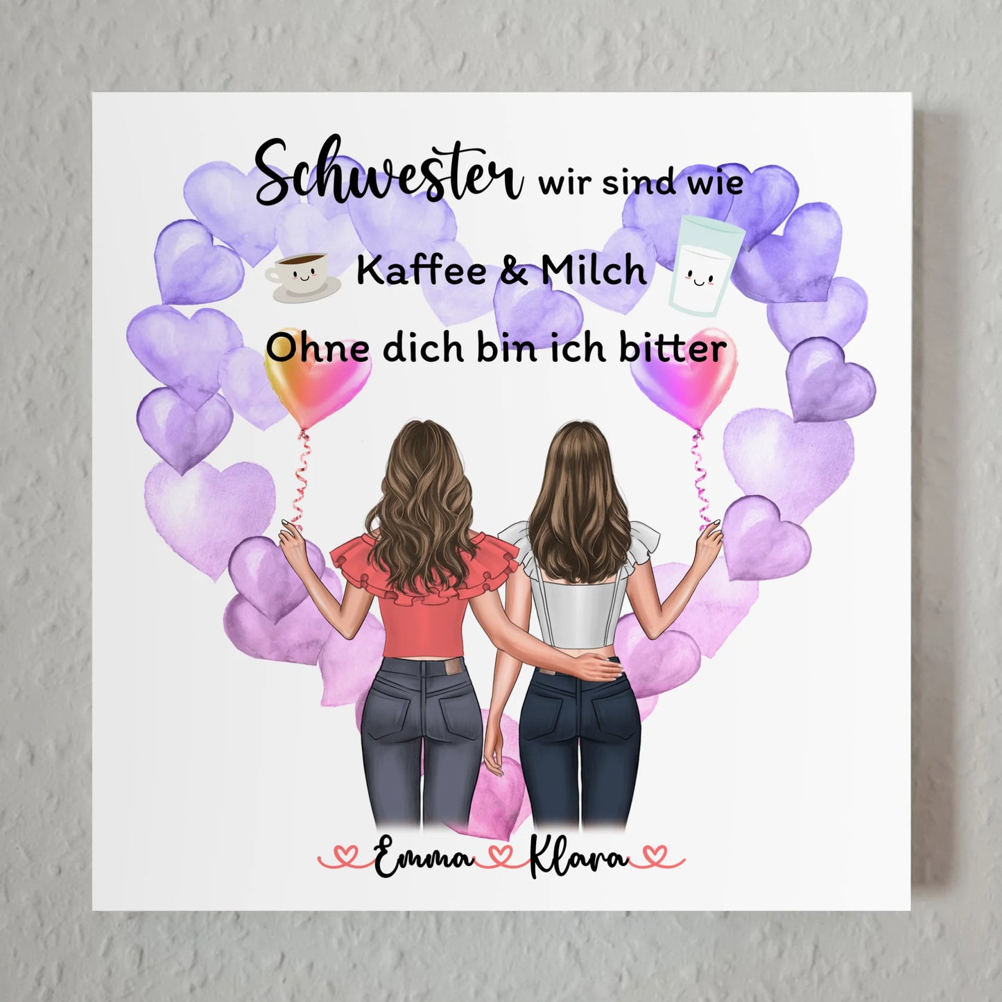 Fotoboard Personalisiert für Schwester - 2 Clipart Frauen & Namen