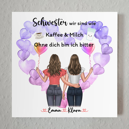 Fotoboard Personalisiert für Schwester - 2 Clipart Frauen & Namen