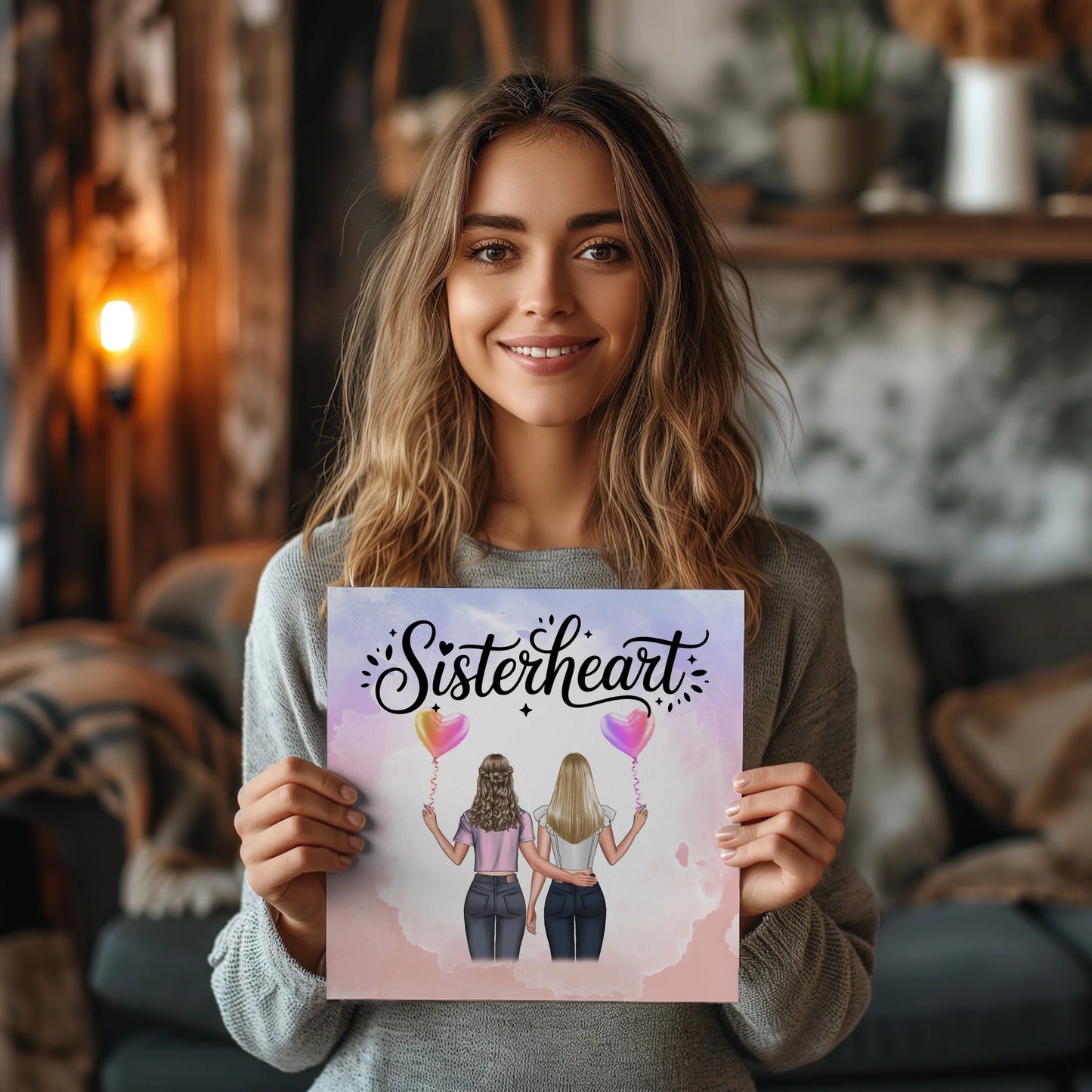 Magnetisches Fotoboard Schwester mit 2 Clipart Frauen & Namen