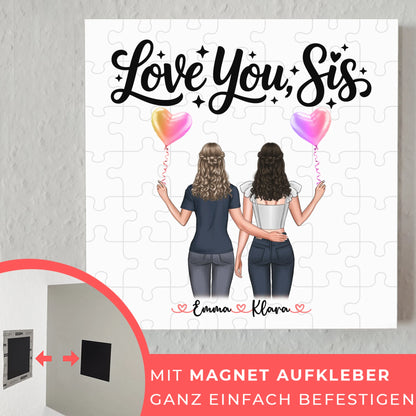 Fotoboard Wandbild Fotocollage Schwester Love you sis personalisiert mit 2 Cliparts