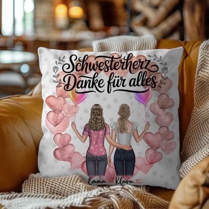 Kissen Mit Namen Schwesterherz Danke für Alles mit Clipart& Wunschtext