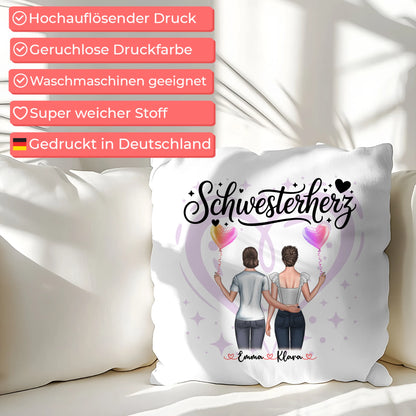 Kissen Große Schwester personalisiert mit 2 Clipart Frauen Namen & Wunschtext