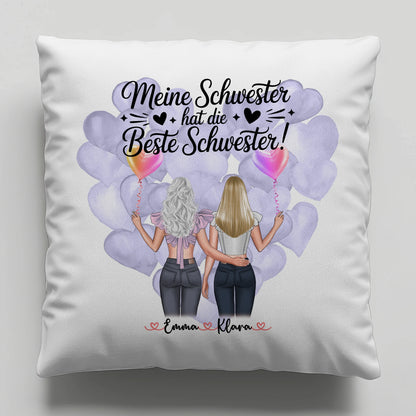 Beste Schwester Kissen personalisiert mit 2 Clipart Frauen, Namen & Wunschtext