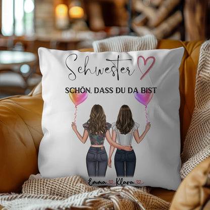 Kissen Große Schwester personalisierbar mit 2 Clipart-Frauen, Namen & Wunschtext