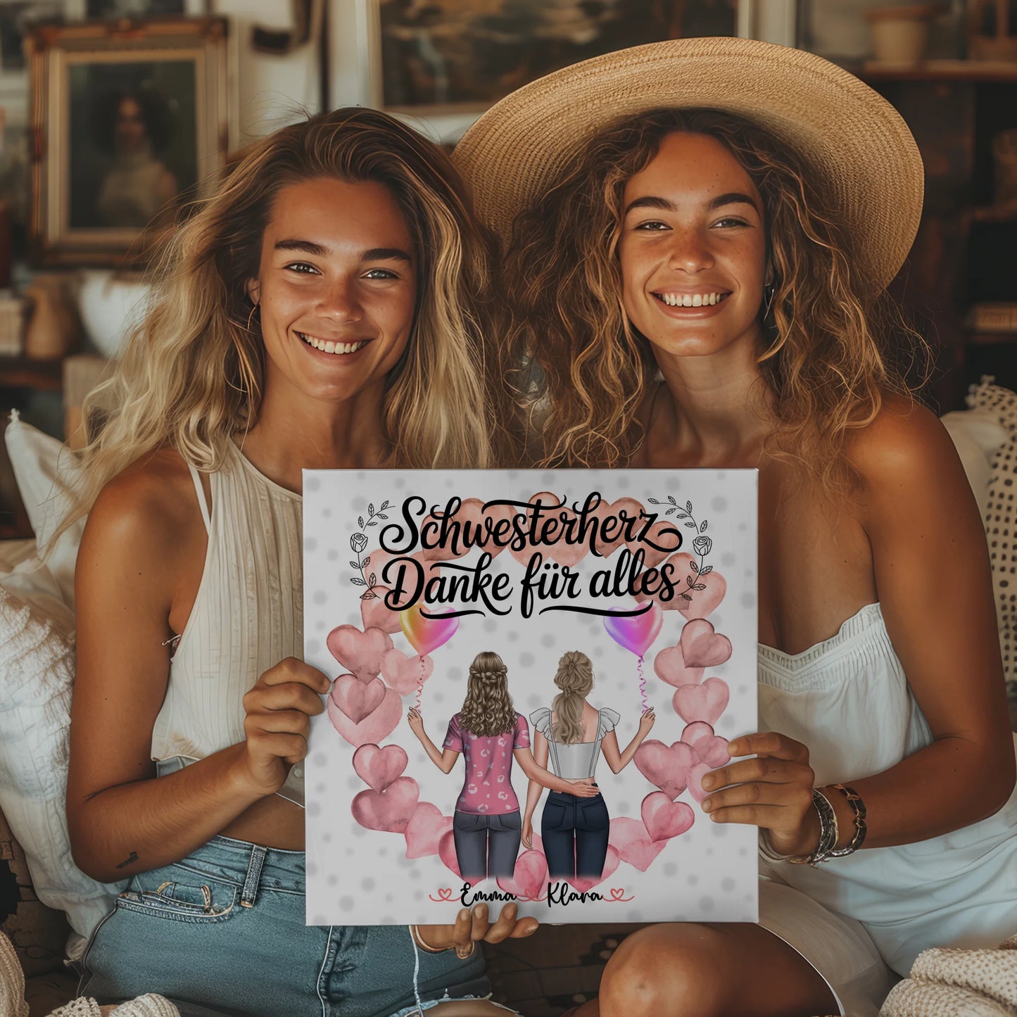 Magnetposter Schwesterherz Danke für Alles mit 2 Clipart Frauen